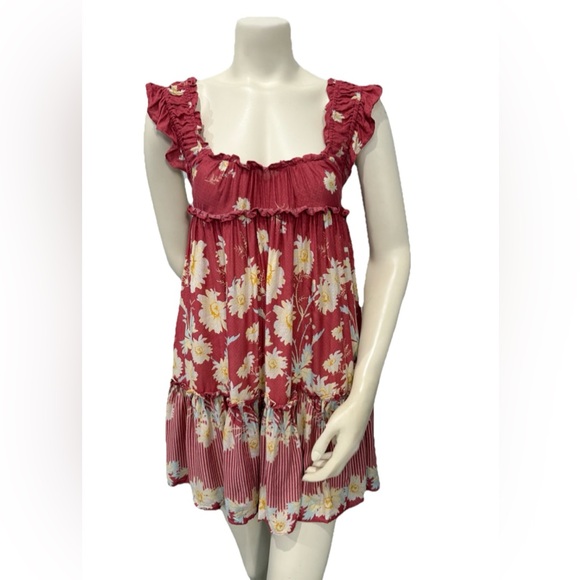 Free People Intimately Red Floral Ruffle Crisscross Mini Slip Dress XS - Picture 1 of 12